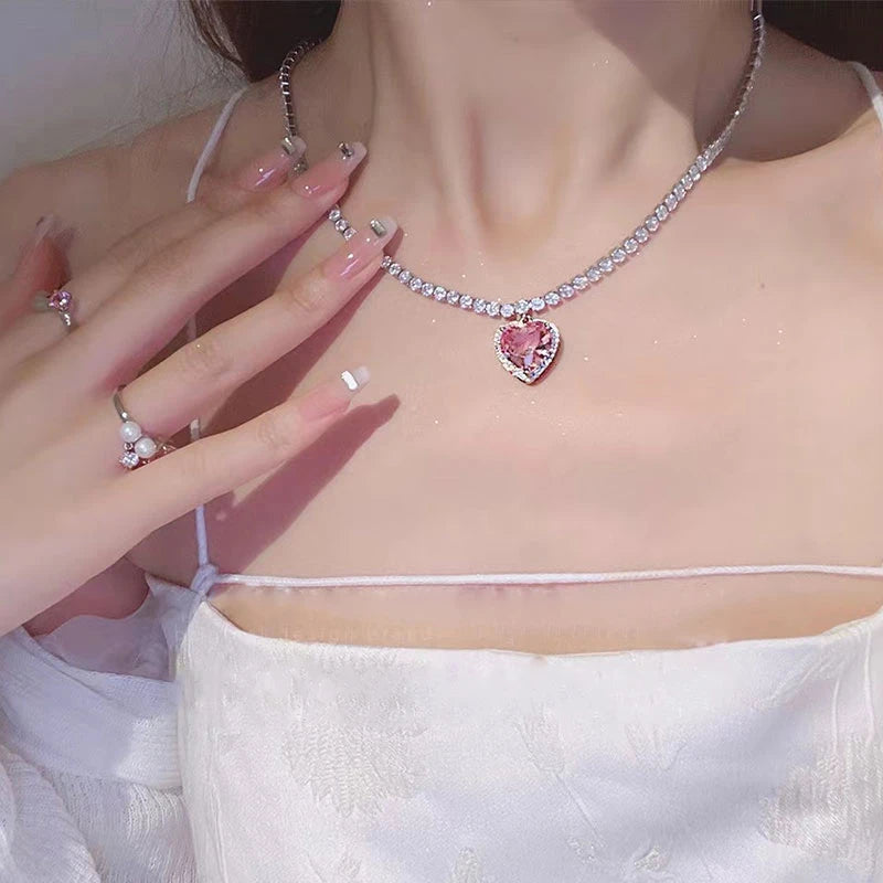 Pink Crystal Heart Pendant